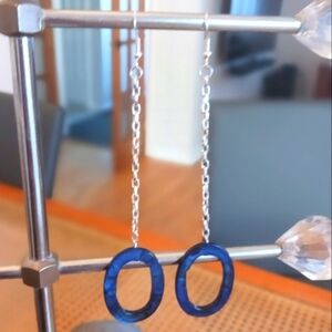 Mermaidcore Dark Blue Dyed Mother of Pearl Earrings - New Item (4.75")